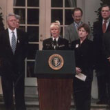Susan J. Blumenthal in front of the White House during the Clinton Administration