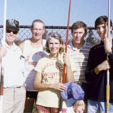 Frances Conley, with athletes Vic Johnson, Phil Conley, Bruce Kennedy, and Greg Johnson at Stanford University, 1971