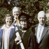 Ruth Dayhoff with her parents Dr. Margaret Oakley Dayhoff and Dr. Edward Dayhoff, and her grandfather Kenneth Oakley at her graduation from Georgetown Medical School, 1977