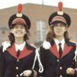 Ruth Dayhoff (pictured here with her sister) led a successful effort to allow women to join the University of Maryland marching band, 1970