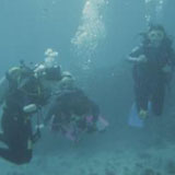 Ruth Dayhoff diving with her daughters Margaret (right) and Eleanor (left), 1999