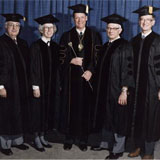 Jane Desforges, (second from left) with Mario R. Garcia-Palmieri, Richard J. Ritemeier, Philip K. Bondy, and Stefan S. Fajans at the 65th annual session of the American College of Physicians, 1984