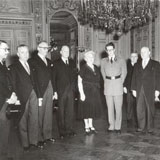 Louise Pearce receiving honors from the King of Belgium for her work on sleeping sickness, 1953