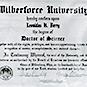 Diploma with text and handwritten signatures.