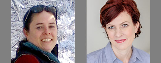 A White woman outdoors in the snow and a White woman with red hair.