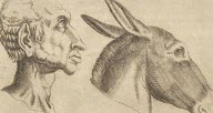 A detail of a horse and a man.