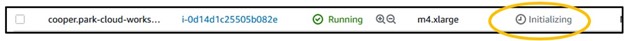 Highlighting the "Initializing" status on the new EC2 instance you just created