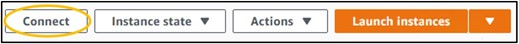 Highlighting the "Connect" button in the top-right corner of the EC2 instance page