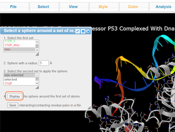 Screenshot from the iCn3D website, Select by distance