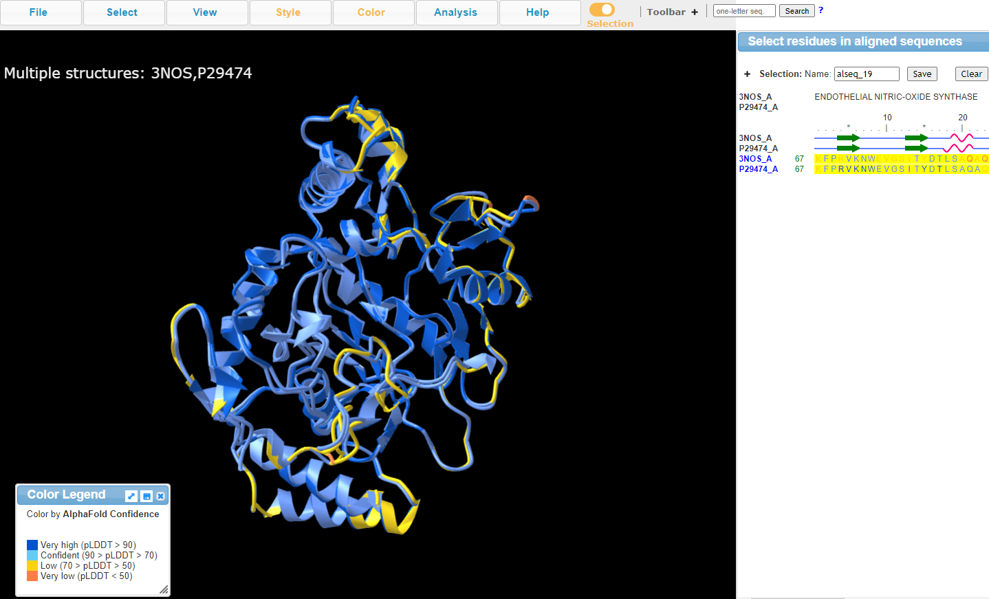 Screenshot from the iCn3D website, Aligned structures and Sequences and Annotations