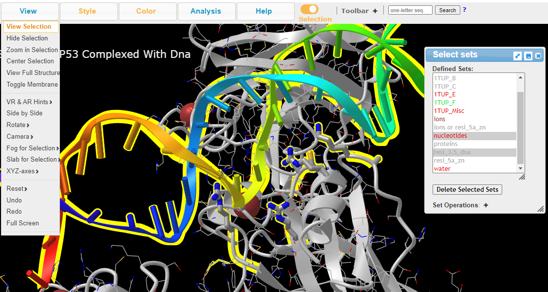 Screenshot from the iCn3D website, View > View Selection