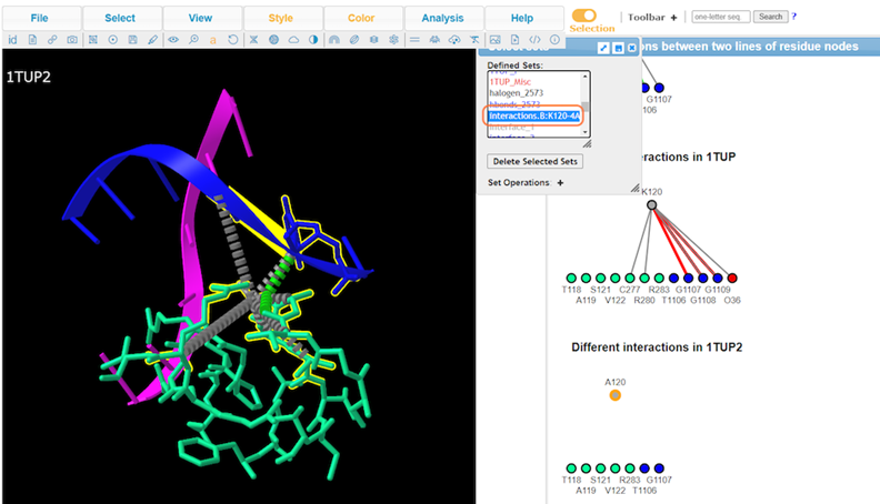 Screenshot from the iCn3D website,  1TUP and Defined Sets