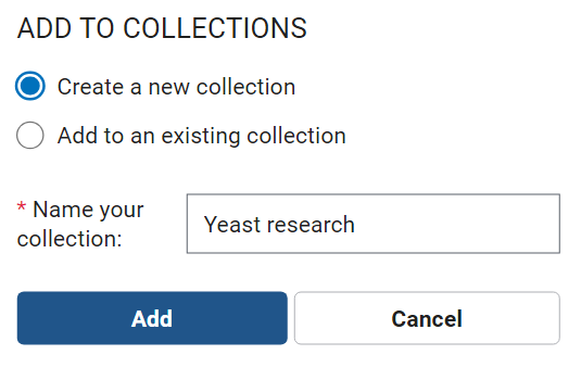 Add to collections window - with create new collection selected.