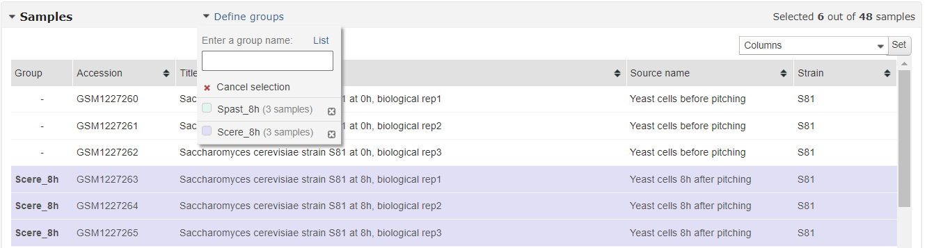 Geo2R sample selection interface