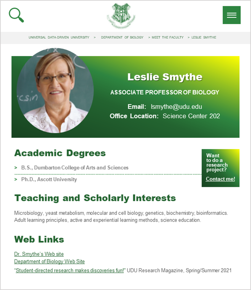 Professor Leslie Smythe's University Faculty page