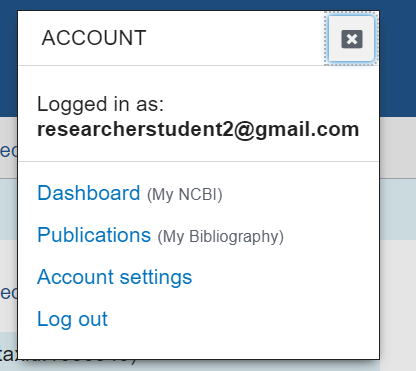 NCBI account menu options