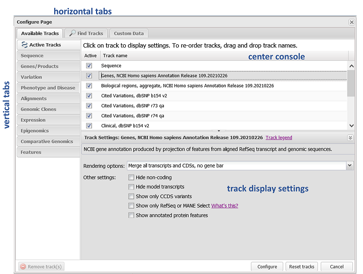 NCBI track hub options