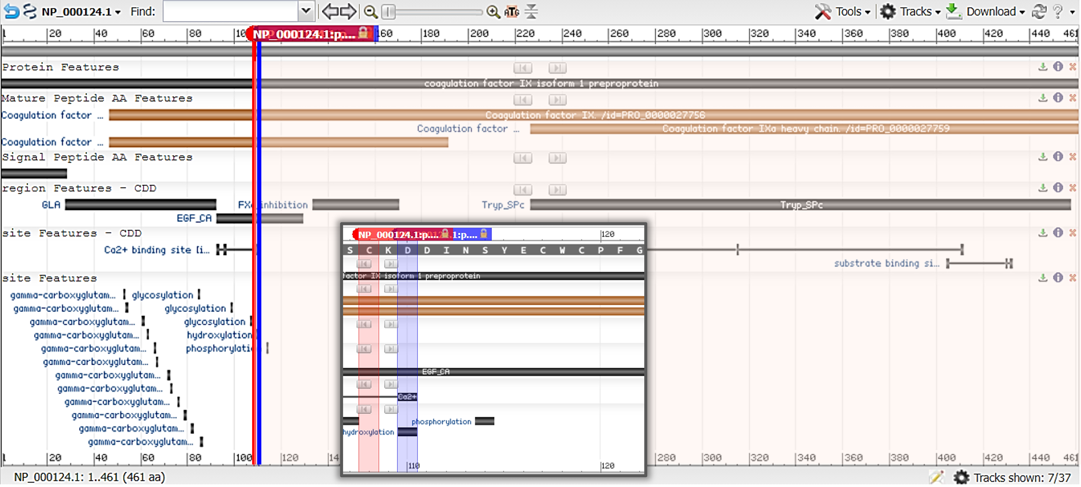 screenshot of the F9 protein with Alexei & Bo's genetic variations mapped