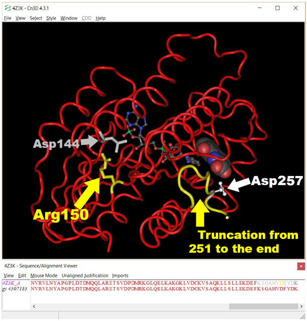 Image of the 3D structure of SPR with key variants highlighted shown in iCn3D