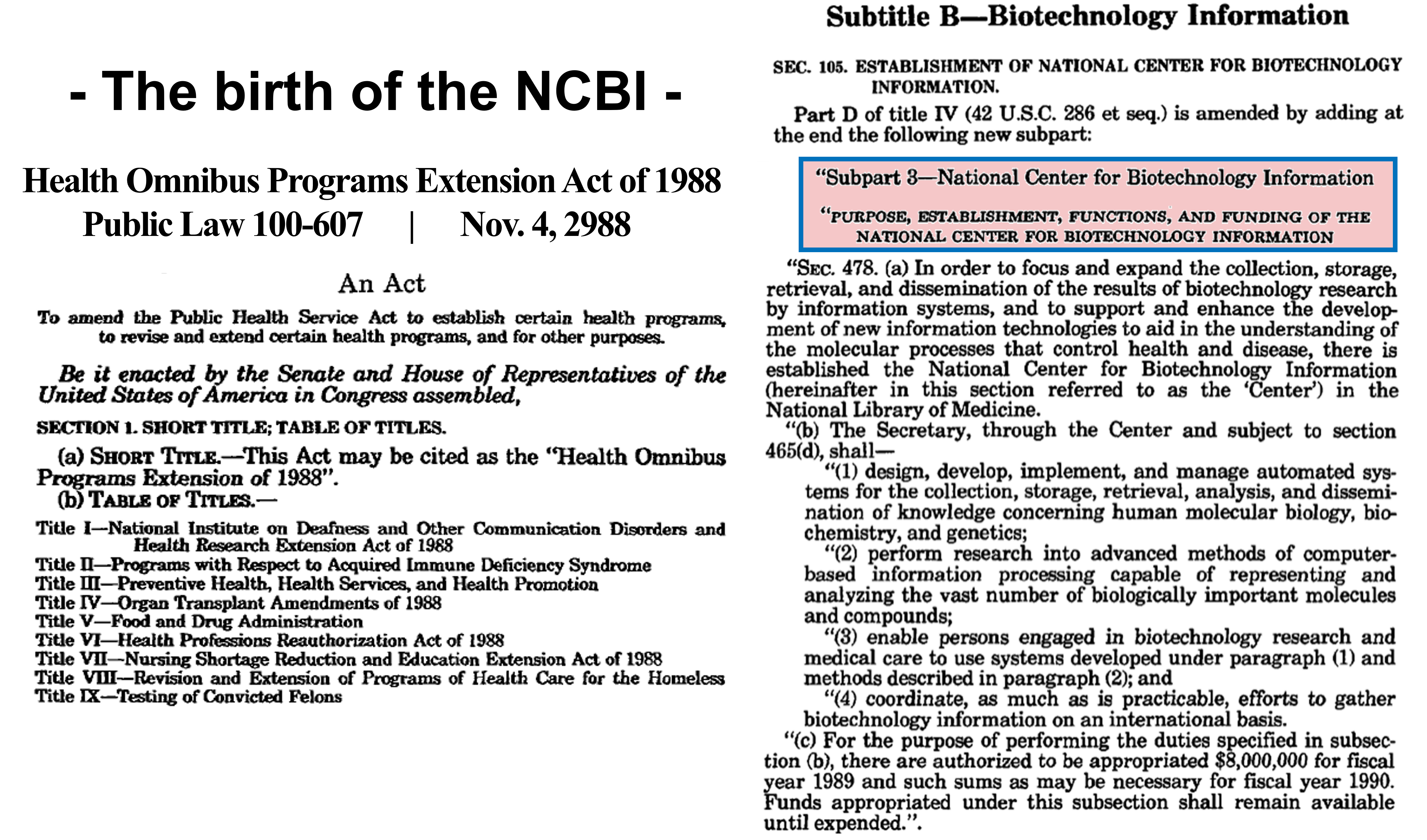 The Omnibus law - birth of the NCBI