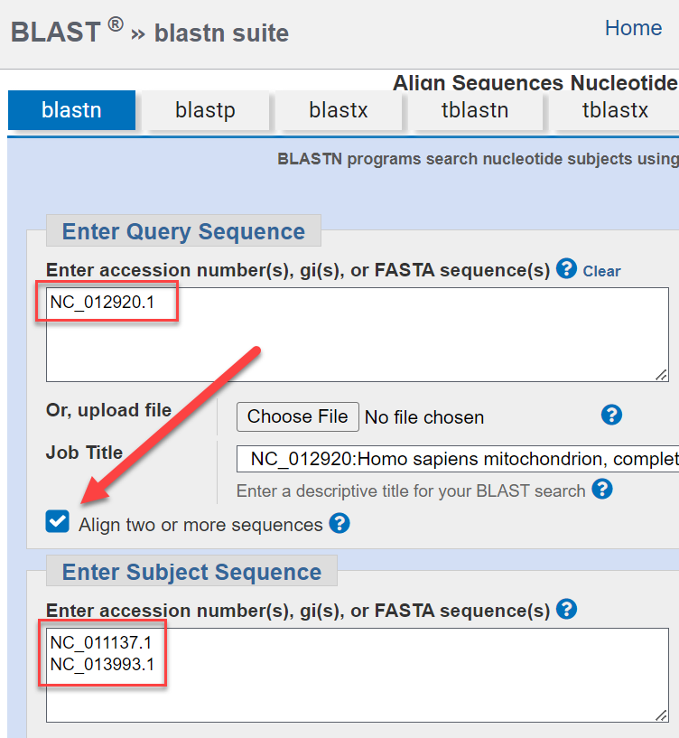 BLAST align 3 sequences