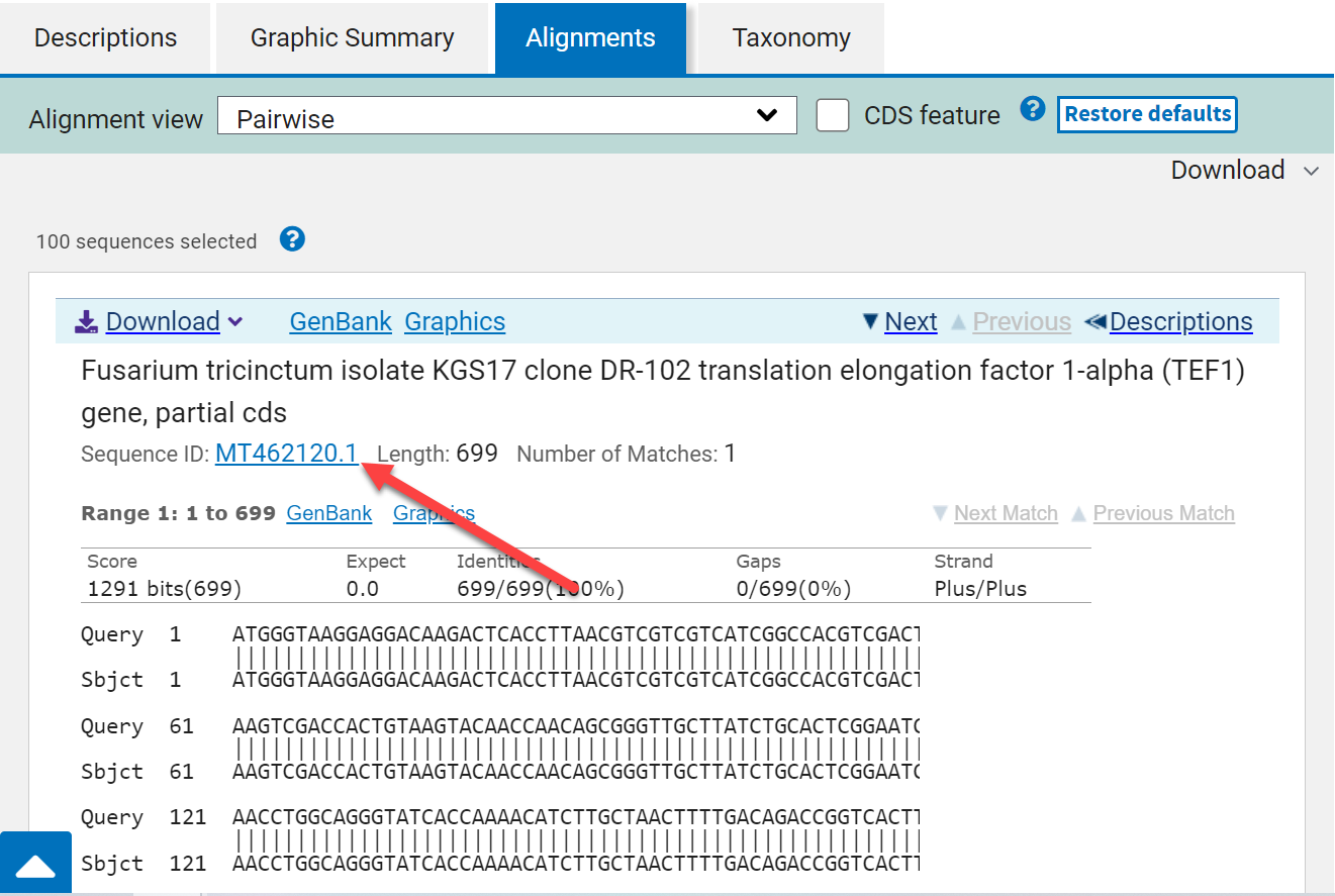 click on sequence ID