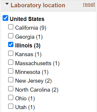 location filter with Illinois checked