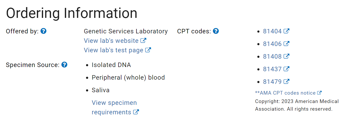 Ordering information section