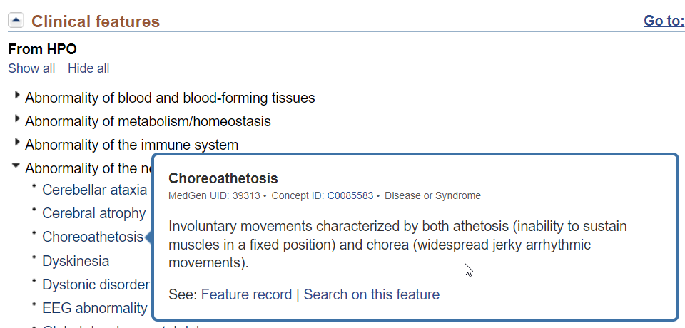 clinical features with definitions