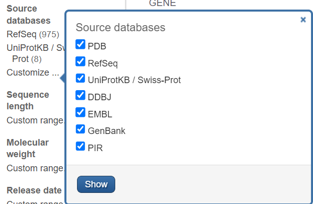 Source Databases filter