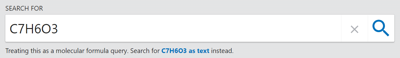 Image of C7H6O3 in search bar with Treating this as a molecular formula query.