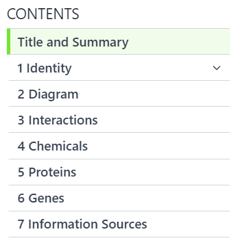 A screenshot of the contents for lidocaine pathway example