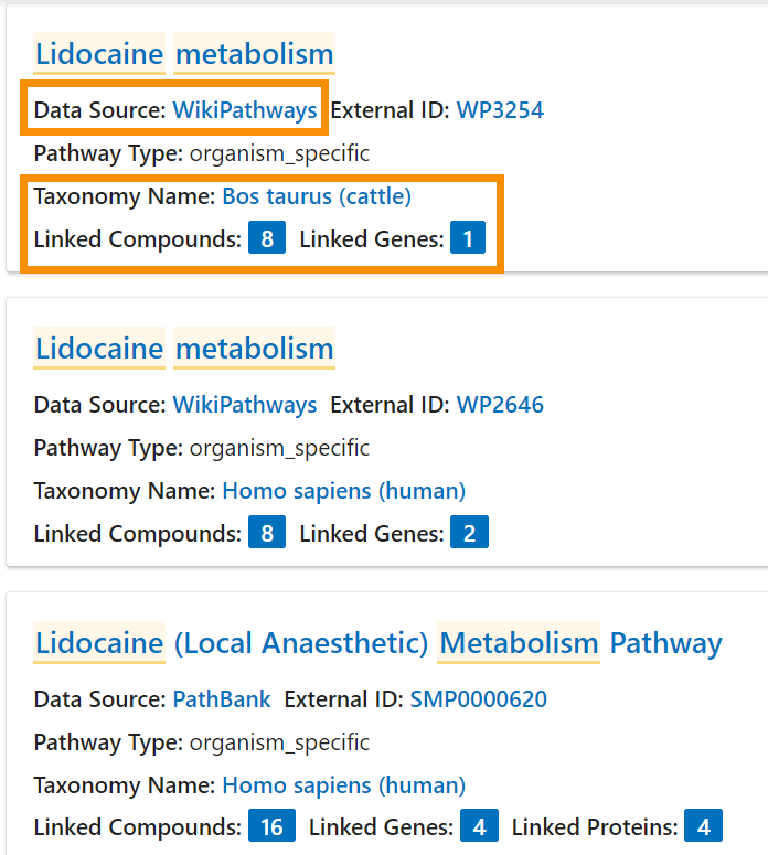 Image of lidocaine metabolism pathway results.