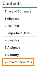 A screenshot of the contents menu showing linked chemicals item.