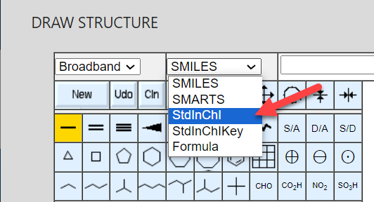 change SMILES to STDInChi in dropdown menu