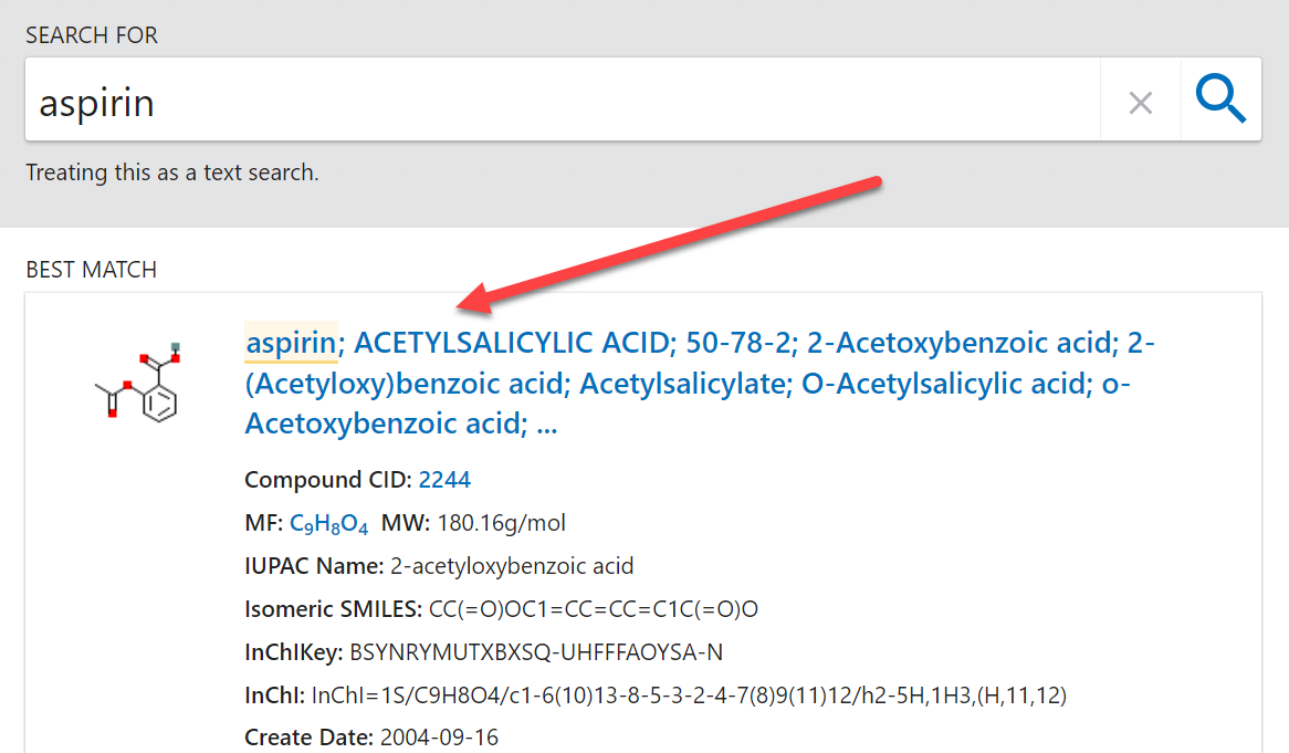 Aspirin search results