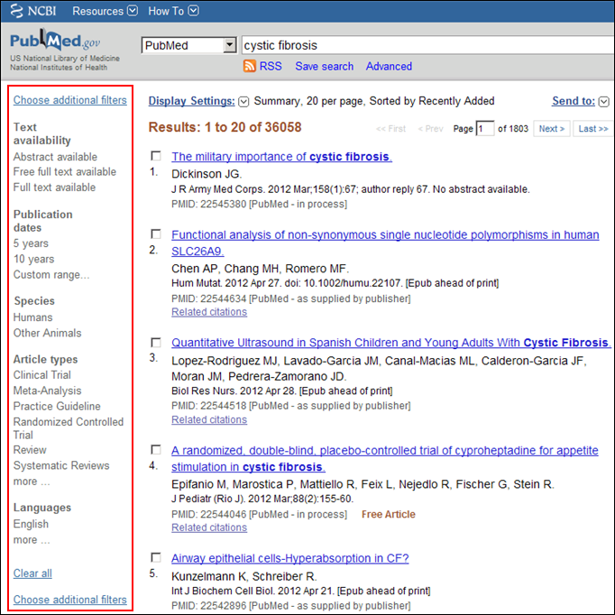 PubMed Filters Sidebar Replaces the Limits P