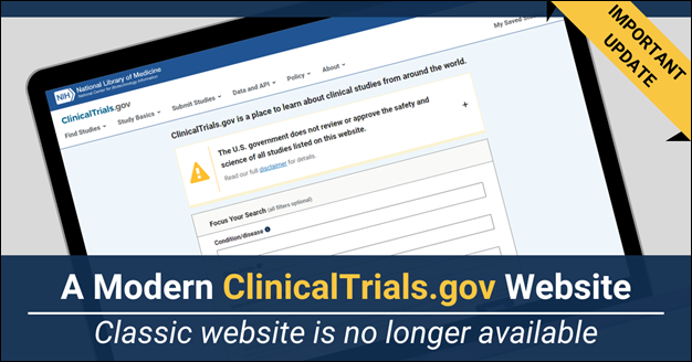 Screenshot of the modern ClinicalTrials.gov website