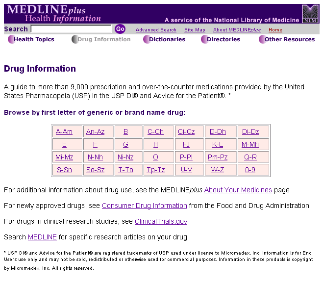 Figure 3 - The USP Drug Information Index Page