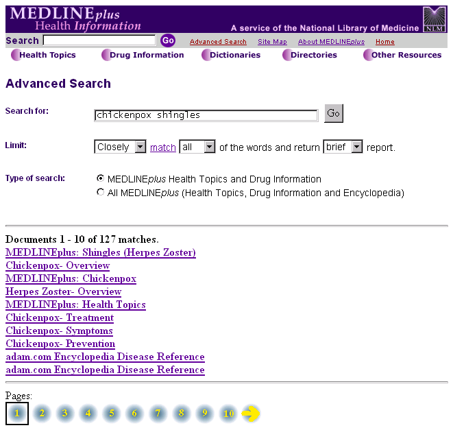 Figure 5 - The MedlinePlus Advanced Search Results