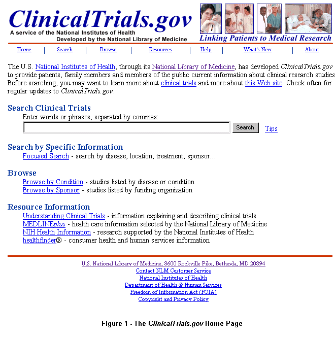 Figure 1 - The ClinicalTrials.gov Home Page