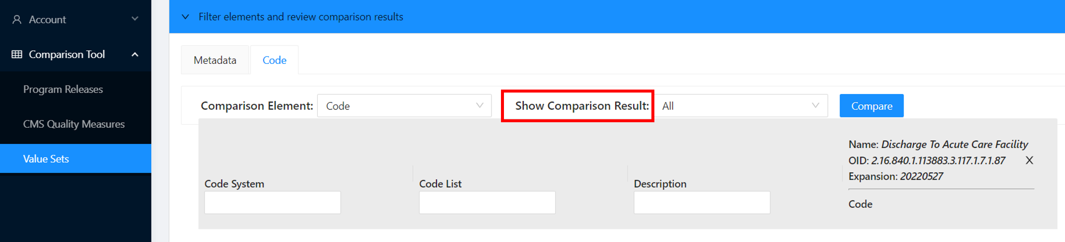 Show comparison result