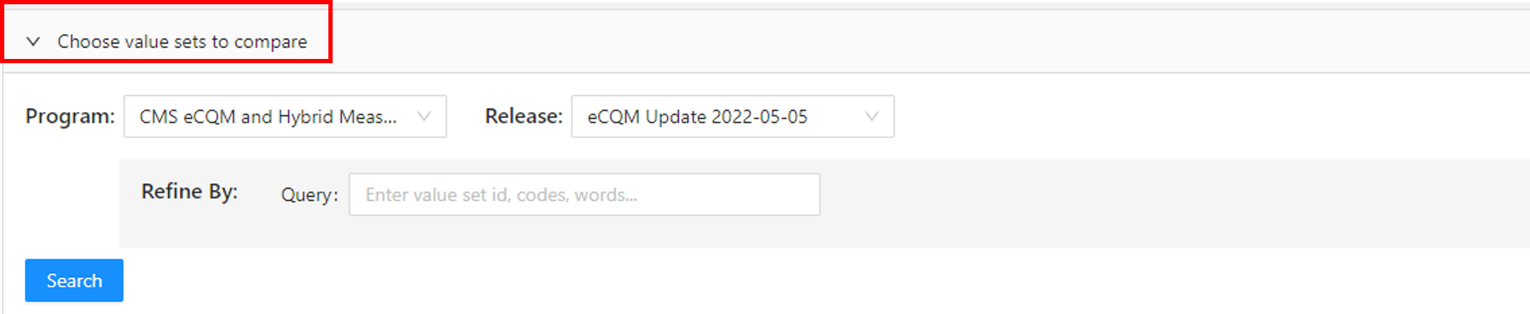 Search for value sets