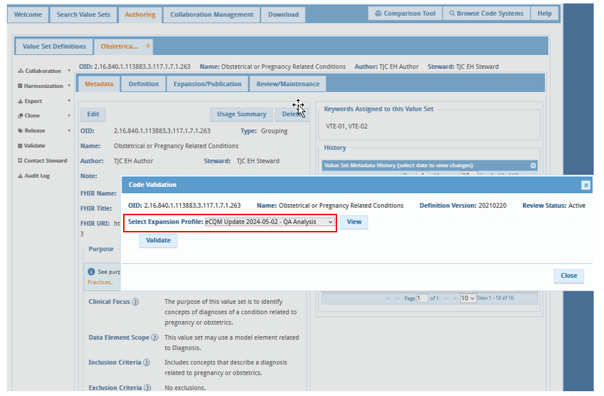 Validate OID in VSAC Authoring with the eCQM Expansion Profile