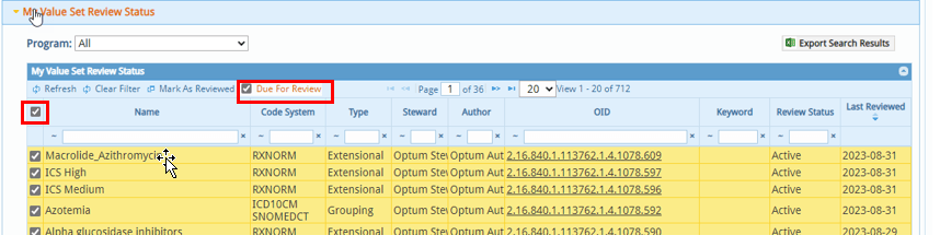 Mark all value sets by checking the box above the field